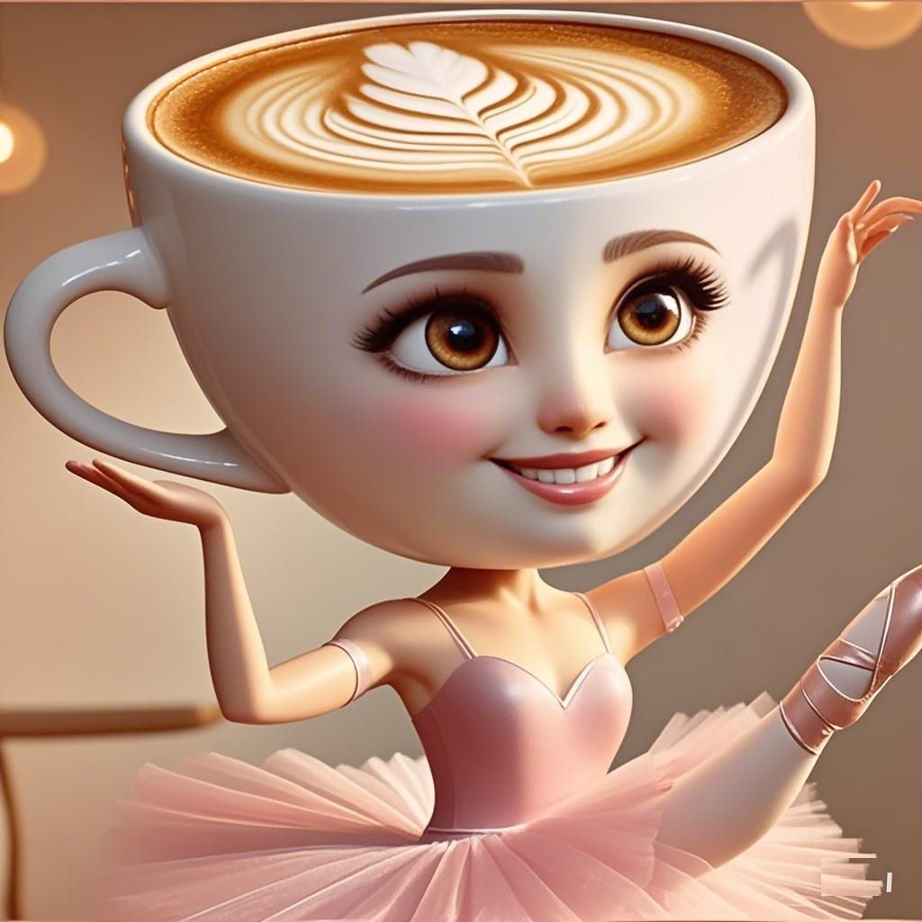 AI-generated ballerina with cappuccino cup head