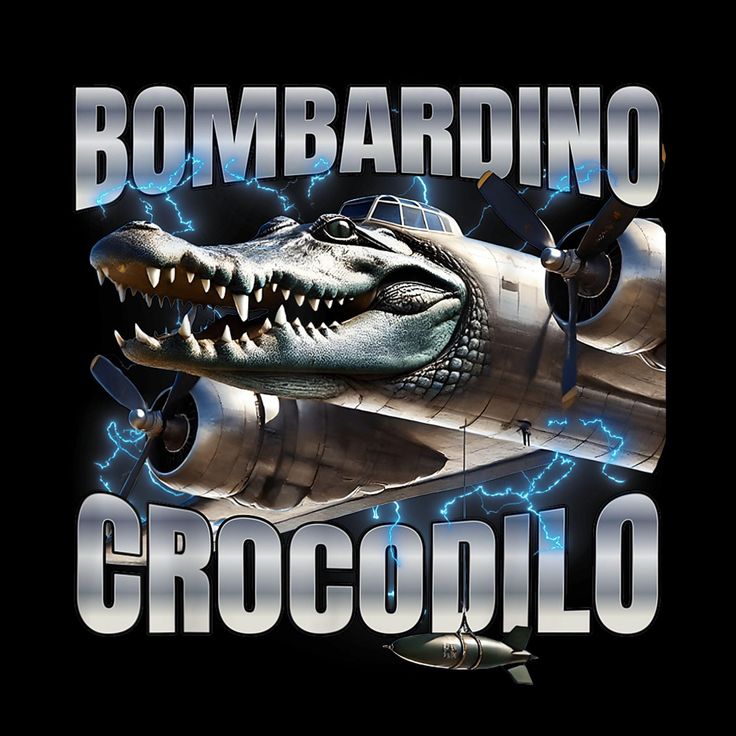 Bombardiro Crocodilo flying through a cityscape