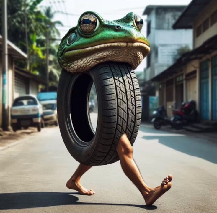 Boneca Ambalabu walking in an urban environment