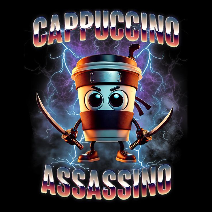 AI-generated coffee cup ninja with katanas