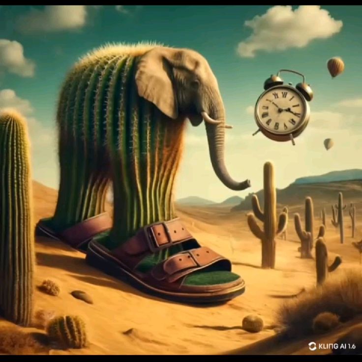AI-generated cactus-elephant hybrid with sandals