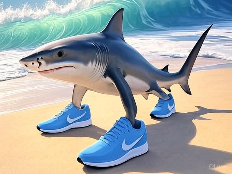 AI-generated shark wearing Nike shoes
