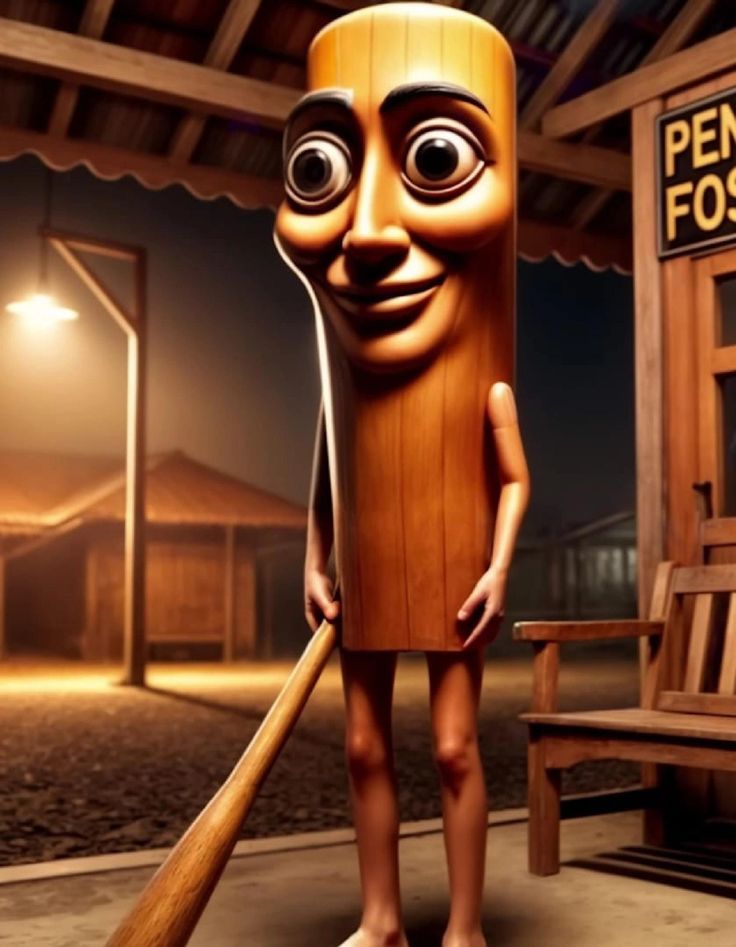 AI-generated wooden Sahur figure in nighttime street